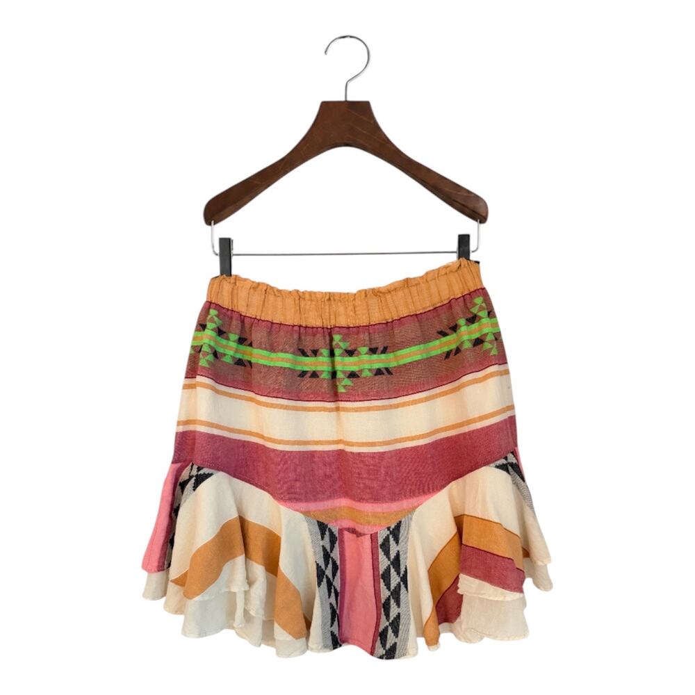 Devotion Twins Ruffle Mini Skirt Boho Tribal Stripe Cotton Blend Size M